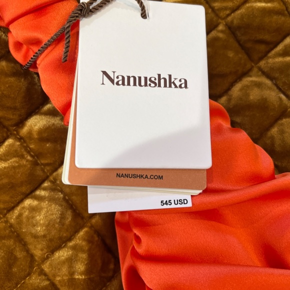 NWT Nanushka Anja Ruched Baguette Faux-Leather Shoulder Bag Orange - Picture 7 of 8